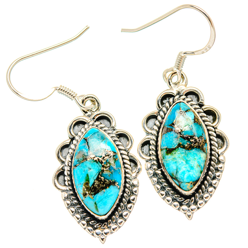 Blue Copper Composite Turquoise Earrings handcrafted by Ana Silver Co - EARR426046 - Photo 2