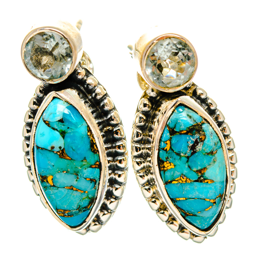 Blue Copper Composite Turquoise Earrings handcrafted by Ana Silver Co - EARR426062 - Photo 2