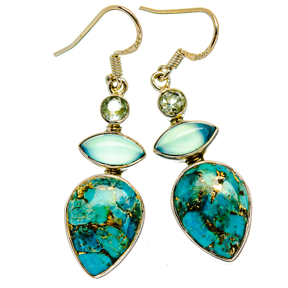 Blue Copper Composite Turquoise Earrings handcrafted by Ana Silver Co - EARR426123 - Photo 2