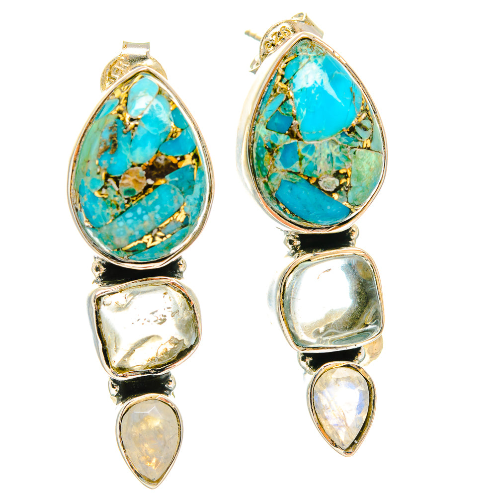 Blue Copper Composite Turquoise Earrings handcrafted by Ana Silver Co - EARR426142 - Photo 2