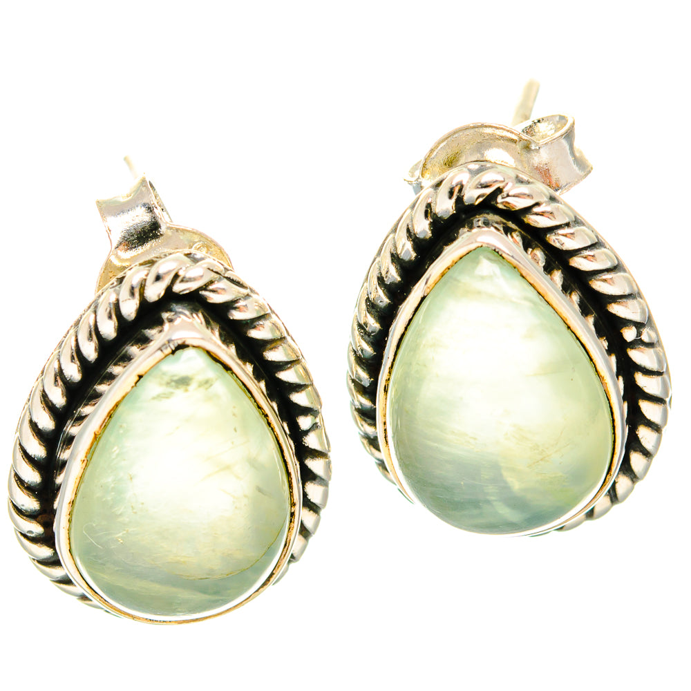 Teardrop prehnite earrings in 925 sterling silver with oval bezel settings