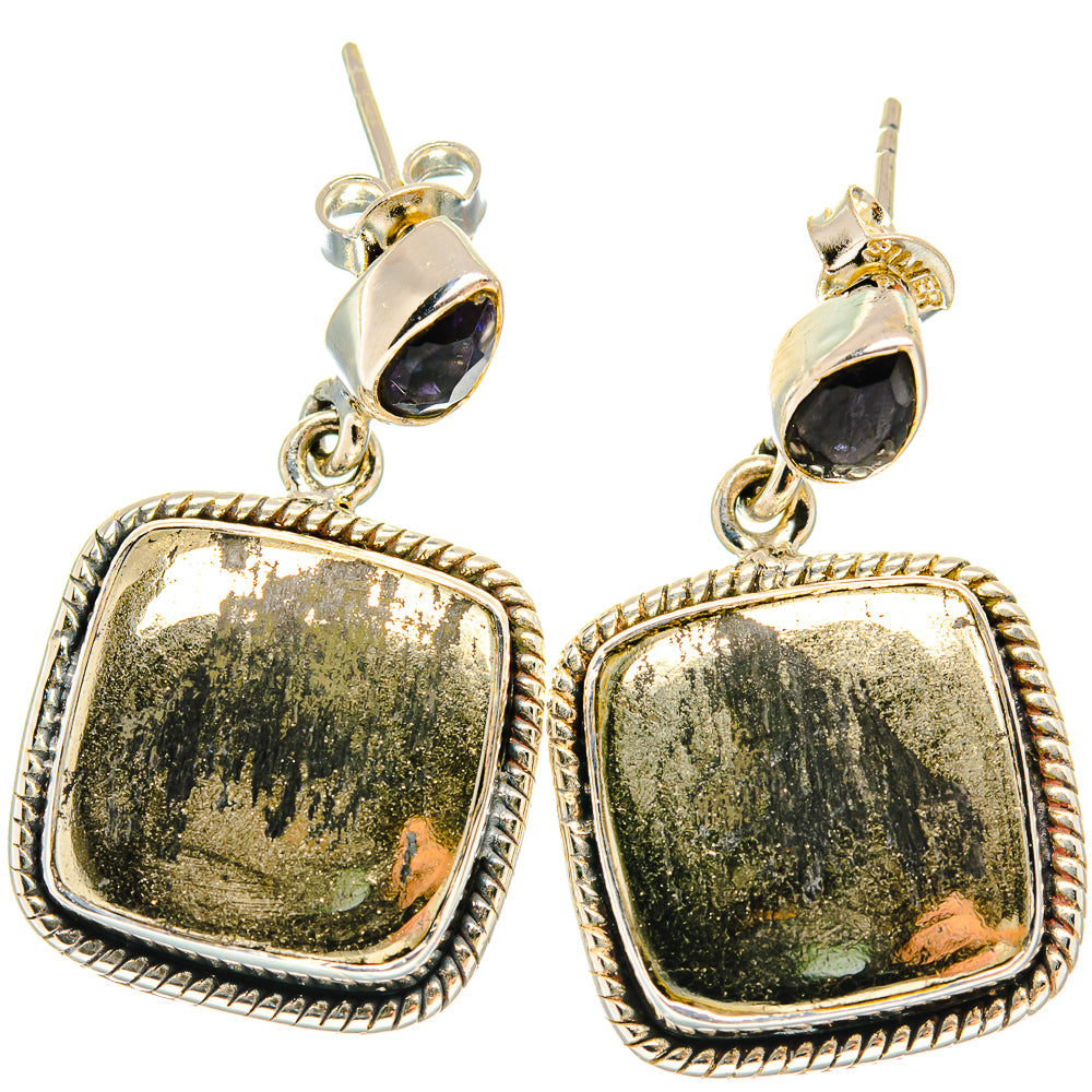 Pyrite Agate Earrings handcrafted by Ana Silver Co - EARR426155 - Photo 2
