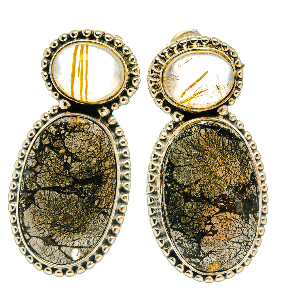 Pyrite Agate Earrings handcrafted by Ana Silver Co - EARR426156 - Photo 2