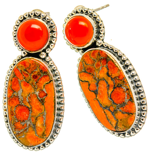 Orange Copper Composite Turquoise Earrings handcrafted by Ana Silver Co - EARR426166 - Photo 2