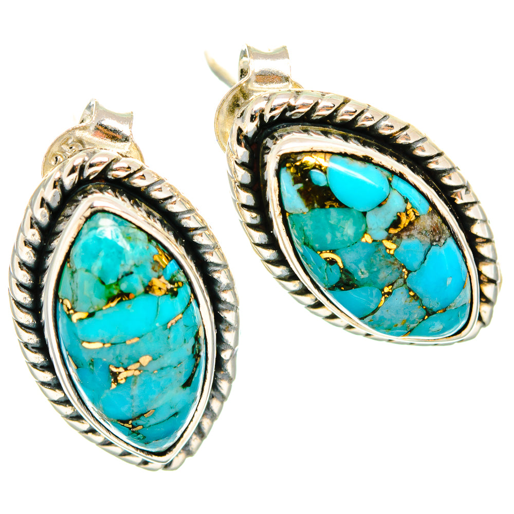 Blue Copper Composite Turquoise Earrings handcrafted by Ana Silver Co - EARR426201 - Photo 2