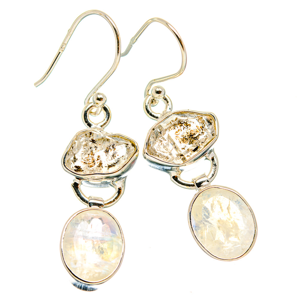 925 sterling silver dangle earrings with oval gemstone charms and round opal-like drops