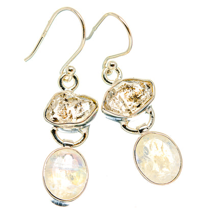 925 sterling silver dangle earrings with oval gemstone charms and round opal-like drops