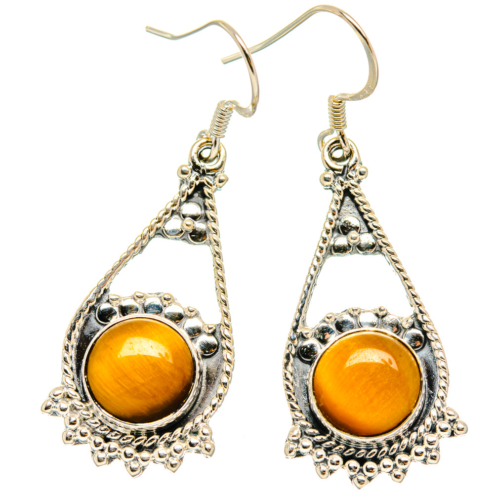 Sterling silver tiger-eye drop earrings with teardrop filigree and orange cabochon