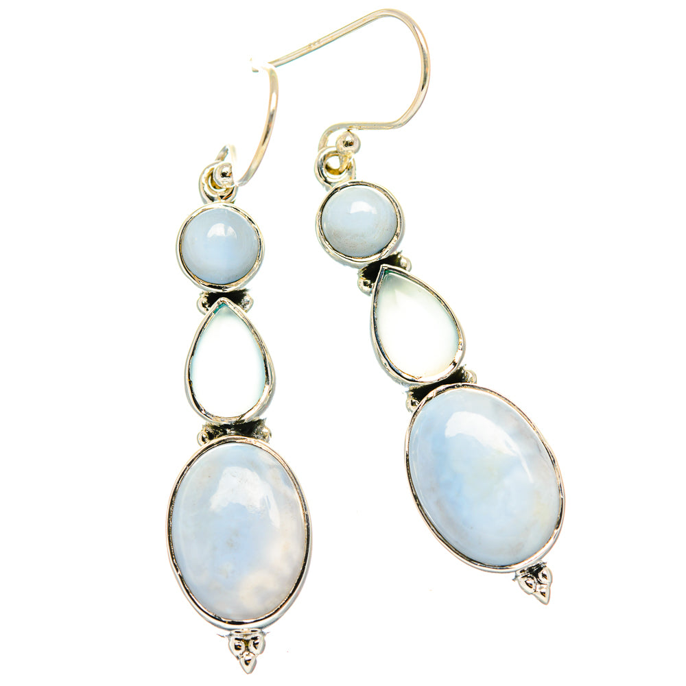 925 sterling silver hook earrings with round and teardrop aqua stones, dangling drop style