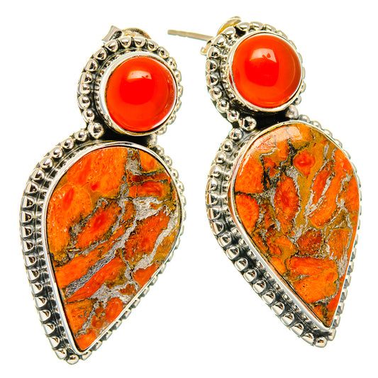 Orange Copper Composite Turquoise Earrings handcrafted by Ana Silver Co - EARR426274 - Photo 2