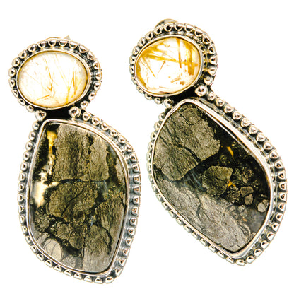 Pyrite Agate Earrings handcrafted by Ana Silver Co - EARR426281 - Photo 2