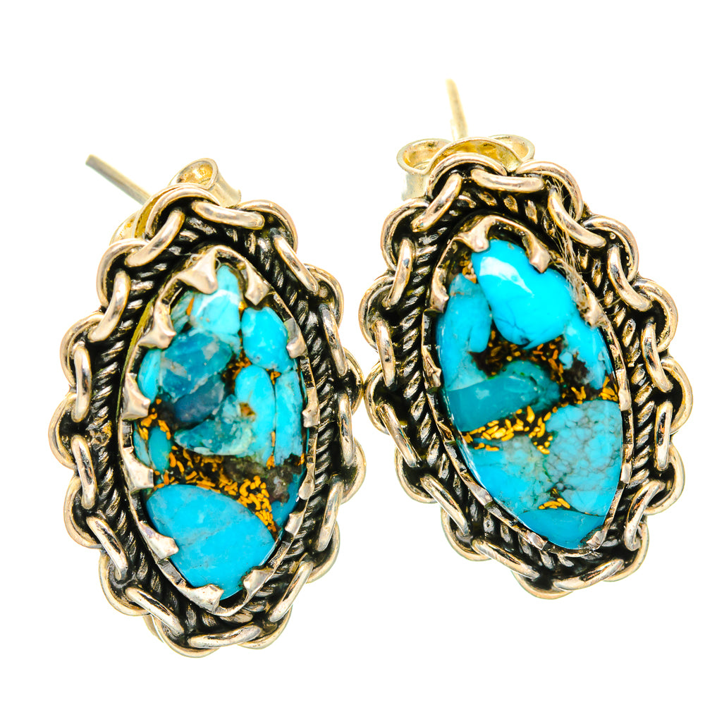 Blue Copper Composite Turquoise Earrings handcrafted by Ana Silver Co - EARR426310 - Photo 2