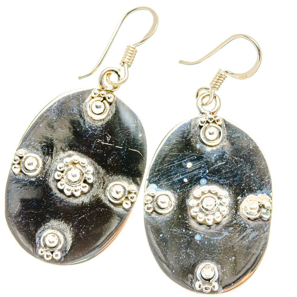 925 sterling silver oval drop earrings on hooks with circular filigree accents, pair