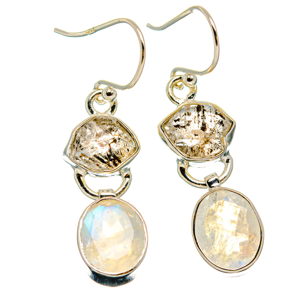 925 sterling silver drop earrings with bezel-set faceted tops and moonstone oval dangles