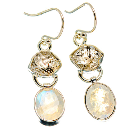 925 sterling silver drop earrings with bezel-set faceted tops and moonstone oval dangles