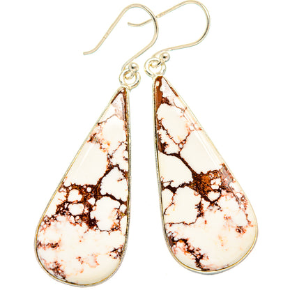 925 sterling silver teardrop earrings with Wild Horse Jasper, elongated white stones and brown veining