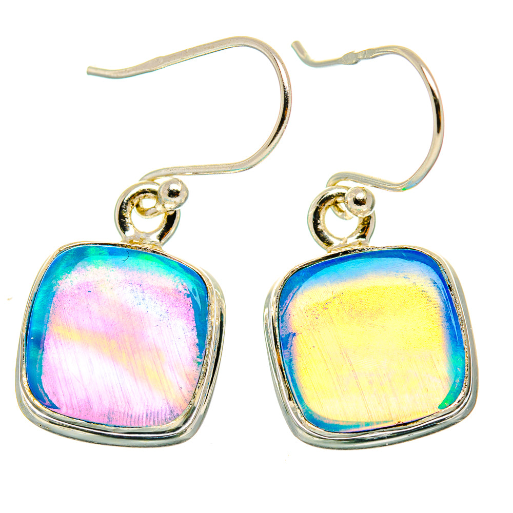 925 sterling silver opal-style drop earrings with iridescent blue-pink stones