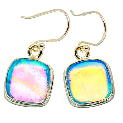 925 sterling silver opal-style drop earrings with iridescent blue-pink stones