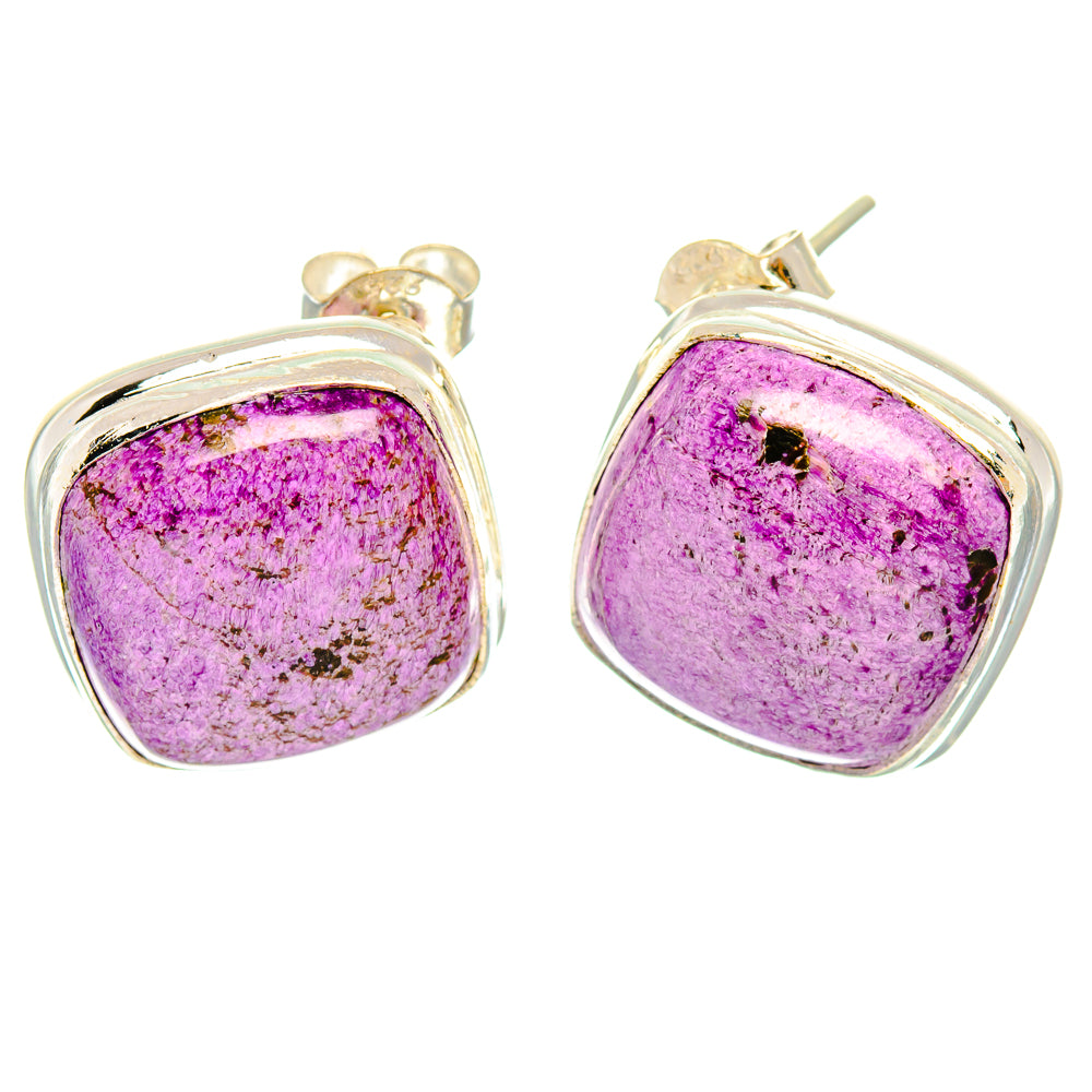 Square purple druzy gemstone stud earrings in sterling silver, with post backs
