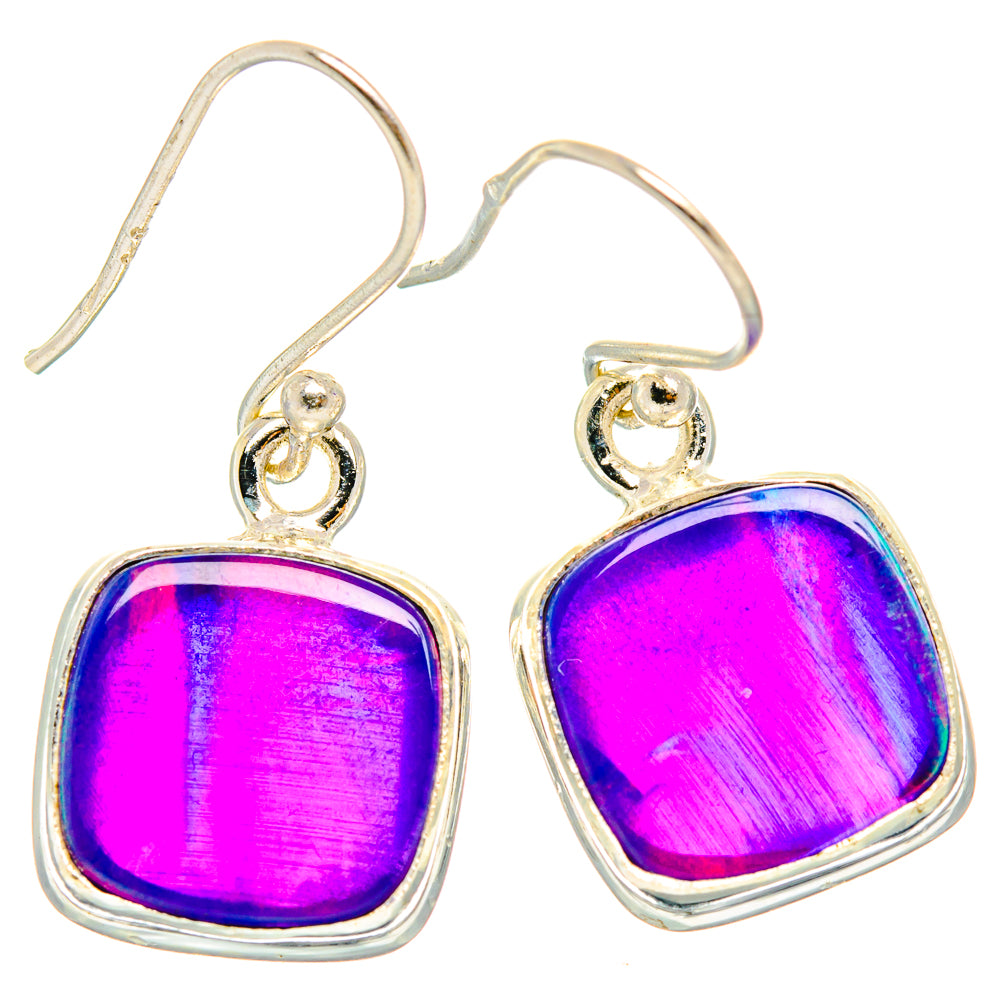 Pair of 925 sterling silver opal-look drop earrings with purple square stones