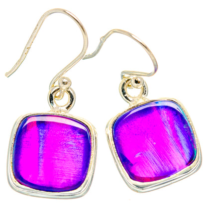 Pair of 925 sterling silver opal-look drop earrings with purple square stones
