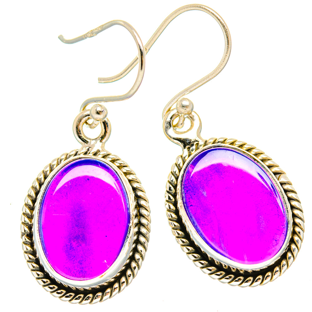 Oval purple opal drop earrings, 925 sterling silver oval settings with hook backs
