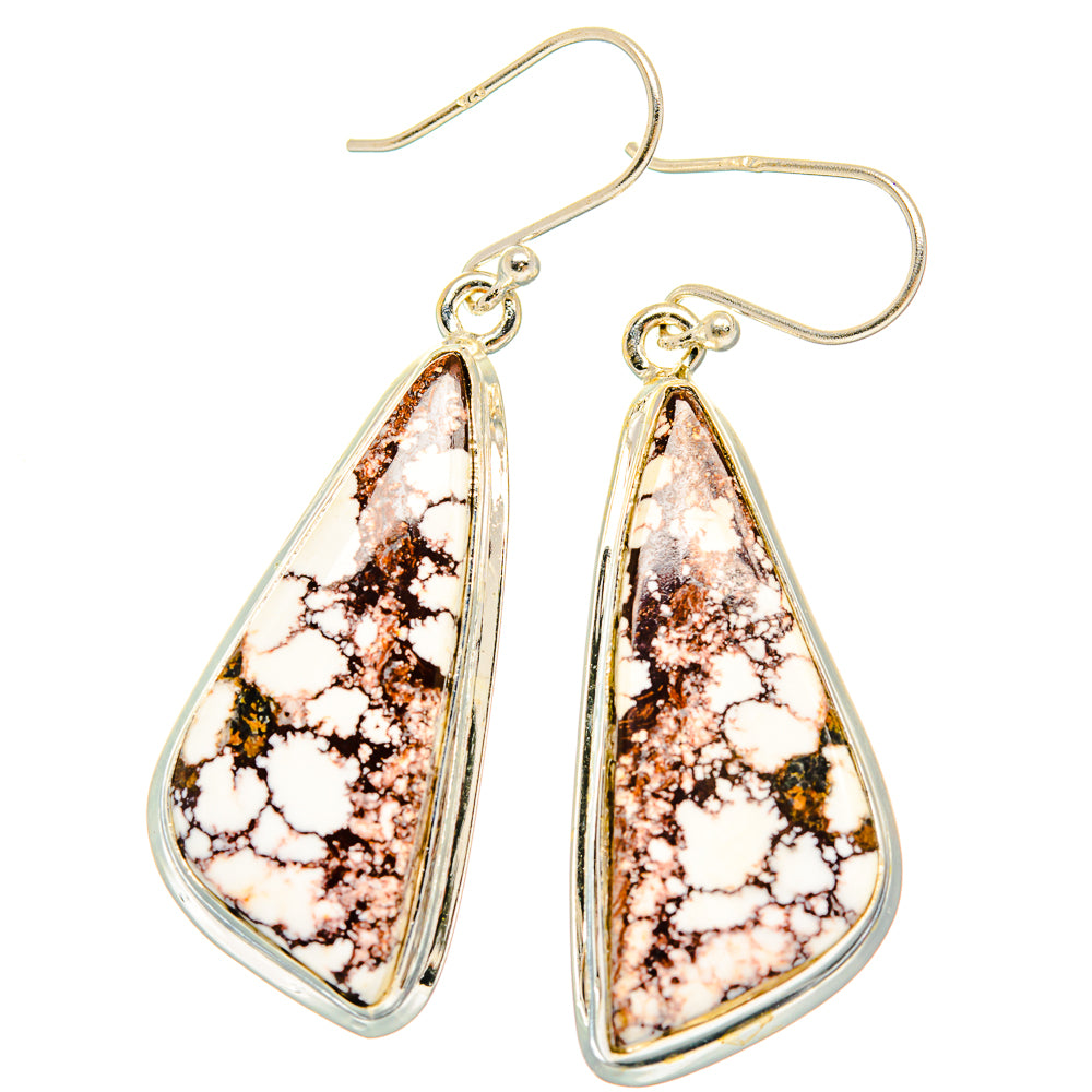 2-inch sterling silver drop earrings with wild horse jasper teardrop stones