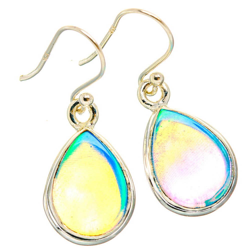 925 sterling silver opal teardrop earrings with multicolor iridescent stone and hook backs