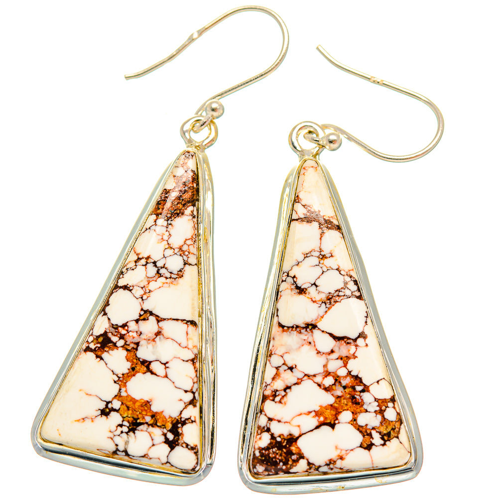Wild Horse Jasper drop earrings with triangular stone cabochons and metal hooks