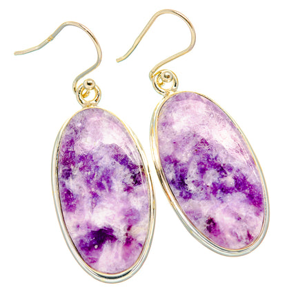 Purple oval lepidolite drop earrings, 925 sterling silver oval frames and hook closures