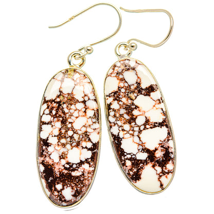 Oval Wild Horse jasper drop earrings in 925 sterling silver, white and copper marbling
