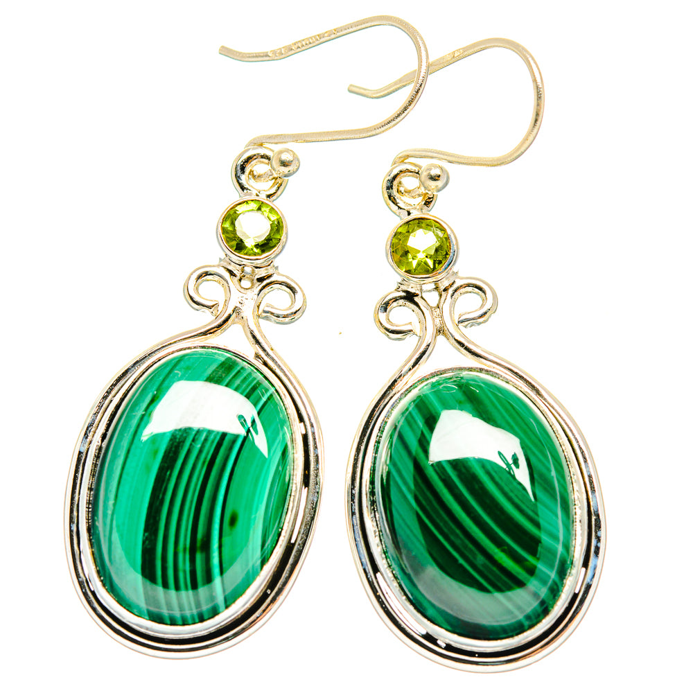 Teardrop malachite and peridot earrings in 925 sterling silver with green stone dangles