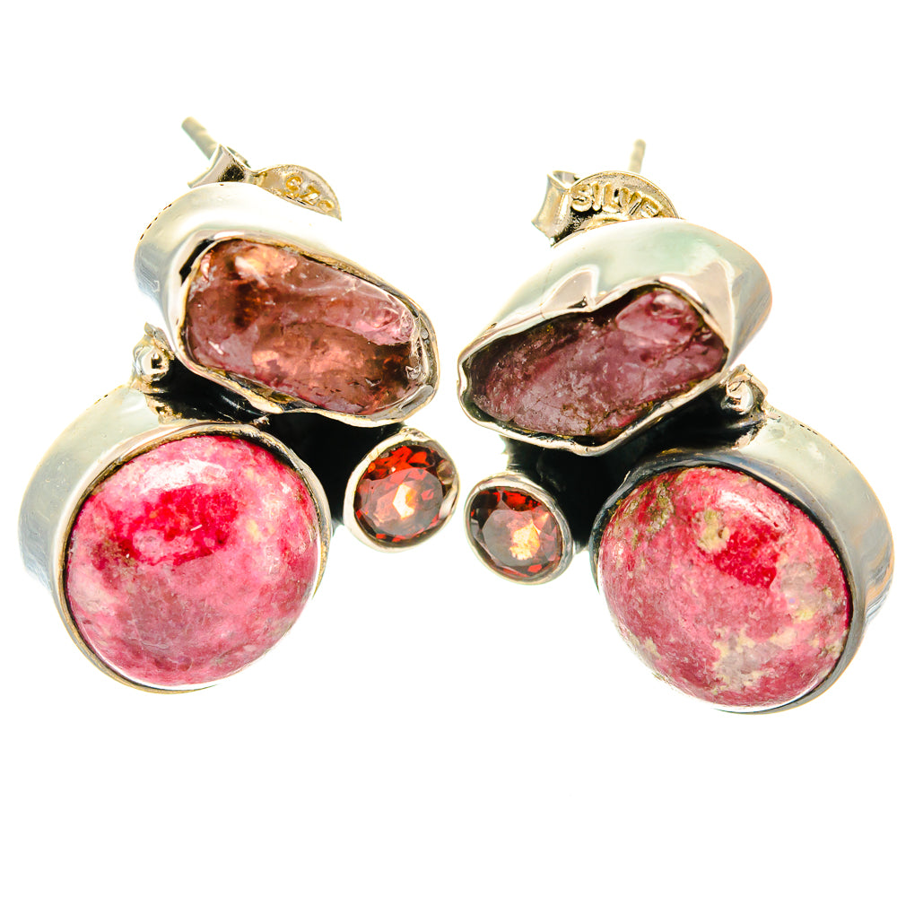 925 sterling silver earrings with oval red stones and small round red accents