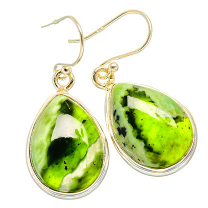 925 sterling silver teardrop earrings with green rainforest opal stone and drop hooks