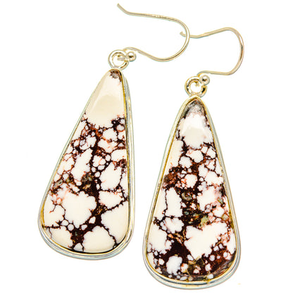 Teardrop wild horse jasper drop earrings, 925 silver, white with dark brown veining