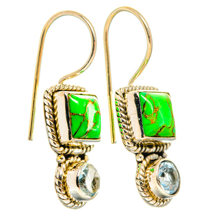 Green Copper Composite Turquoise Earrings handcrafted by Ana Silver Co - EARR427004 - Photo 2