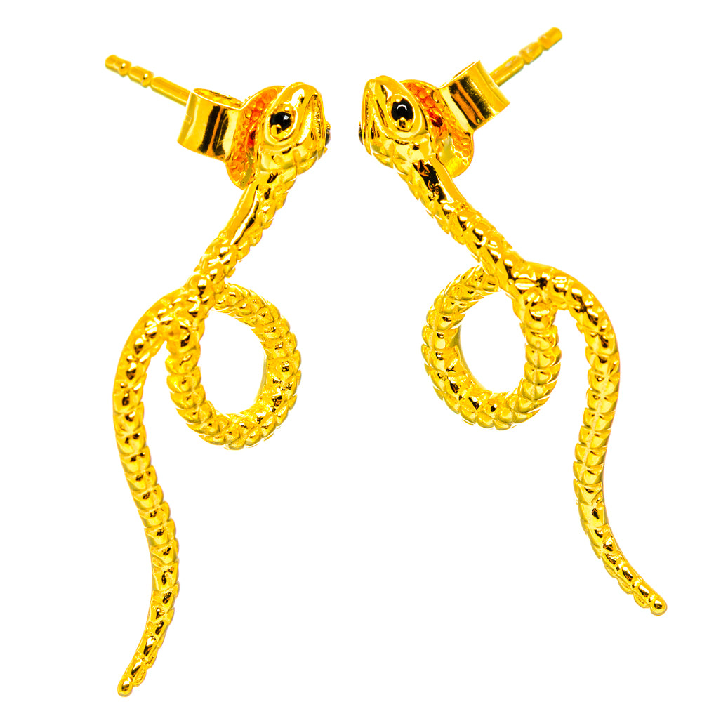 Golden Snake Earrings handcrafted by Ana Silver Co - EARR427012 - Photo 2