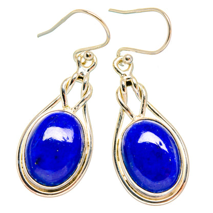 Oval lapis lazuli gemstone drop earrings in 925 sterling silver, blue stone, hook backs