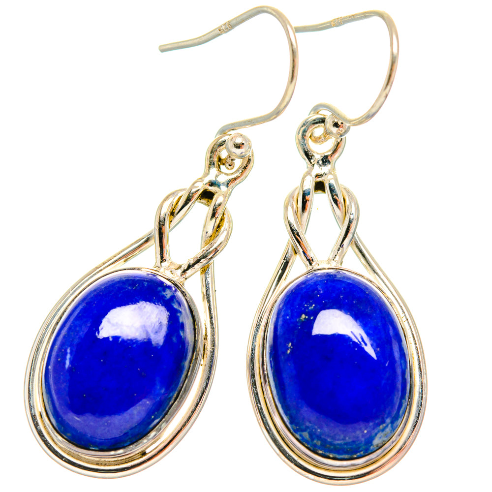 Lapis lazuli drop earrings, round blue stones in 925 sterling silver frames