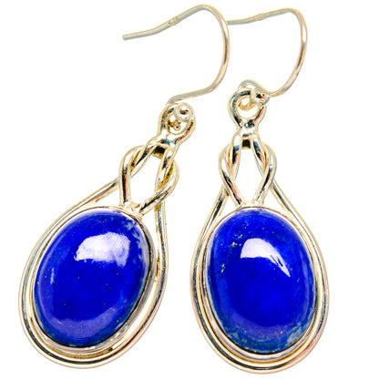 Lapis lazuli drop earrings, round blue stones in 925 sterling silver frames