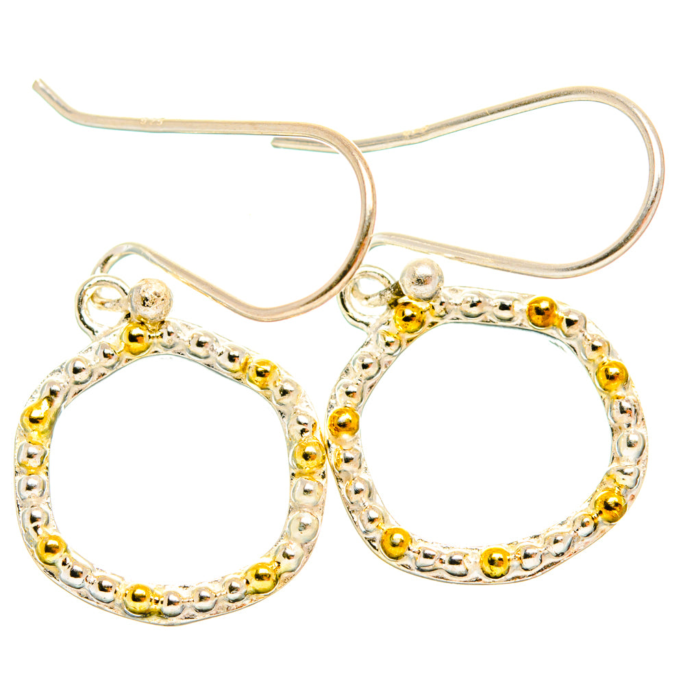 Sterling silver hoop earrings, textured round frames with small gold bead details