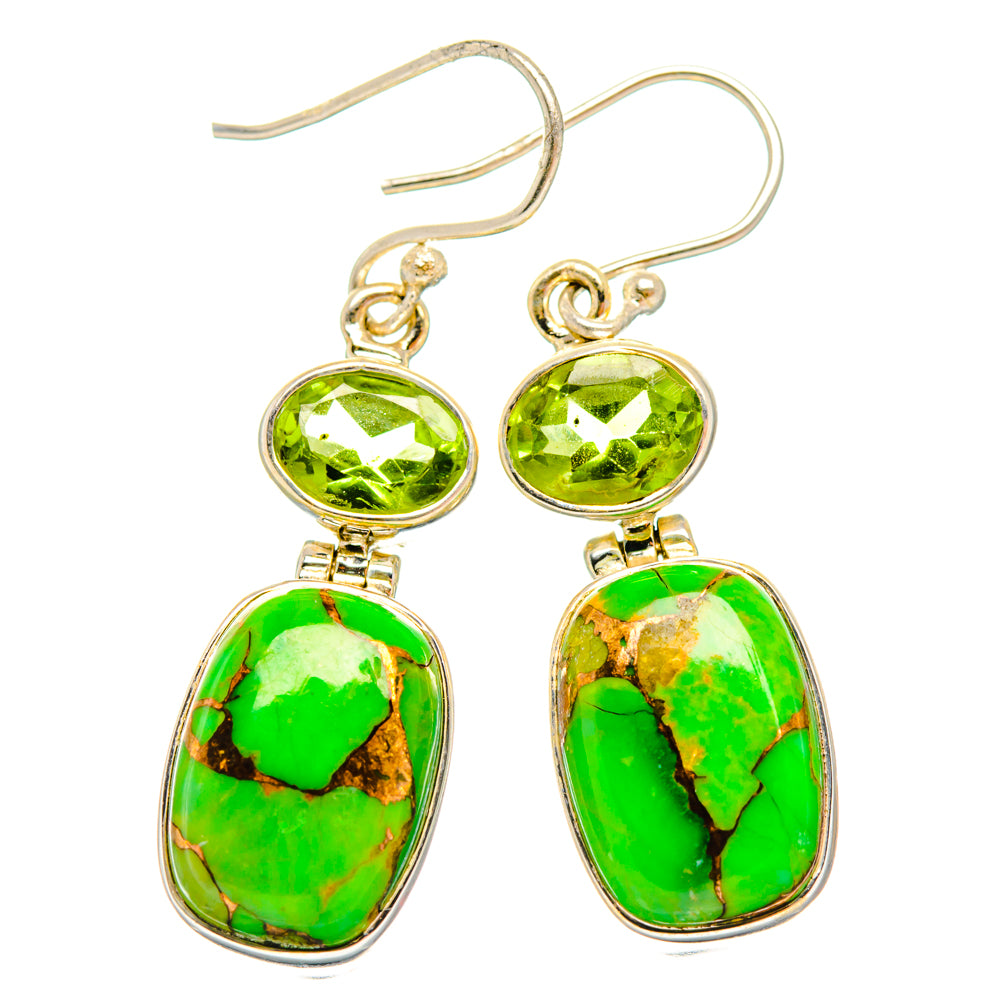Green Copper Composite Turquoise Earrings handcrafted by Ana Silver Co - EARR427131 - Photo 2