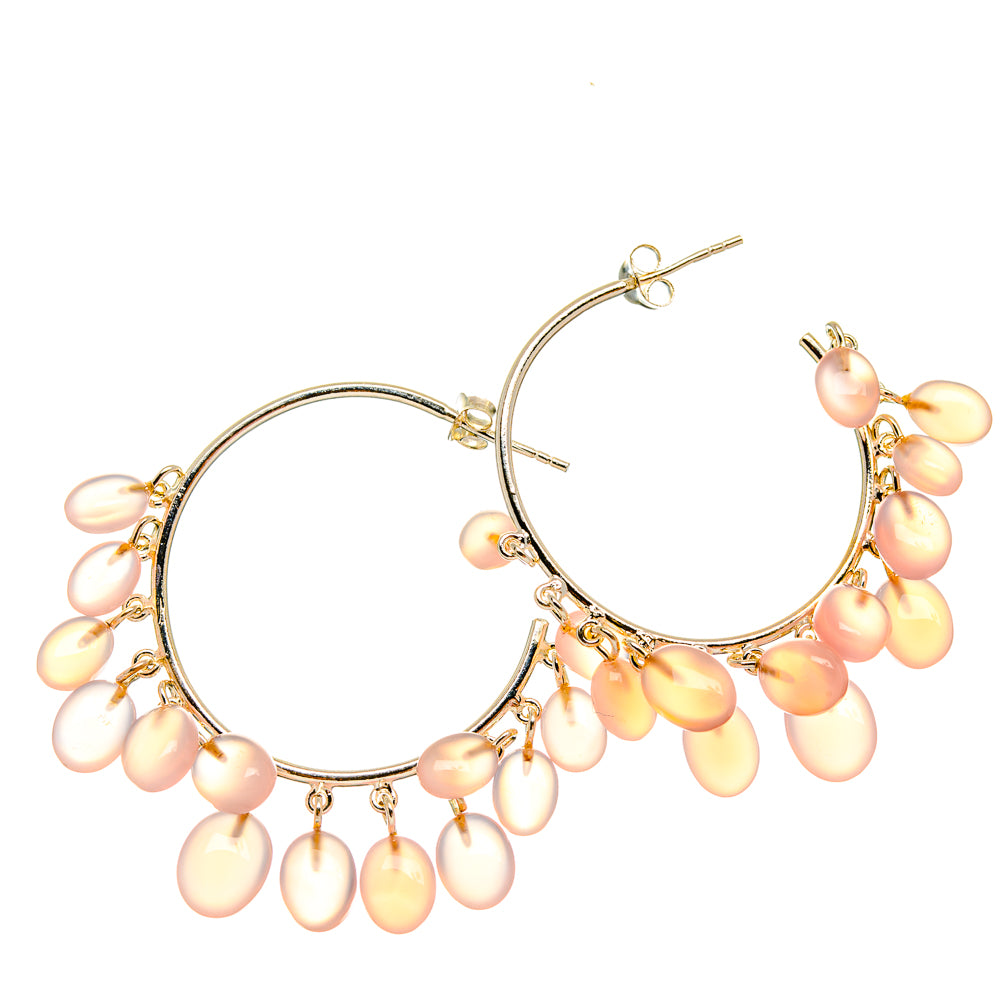 Sterling silver rose quartz hoop earrings with pink teardrop dangles