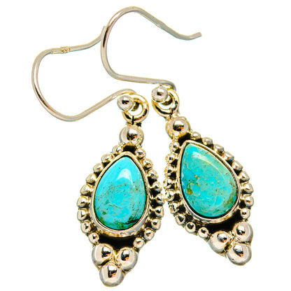 Turquoise chrysocolla teardrop earrings in gold-tone bezel with silver hooks