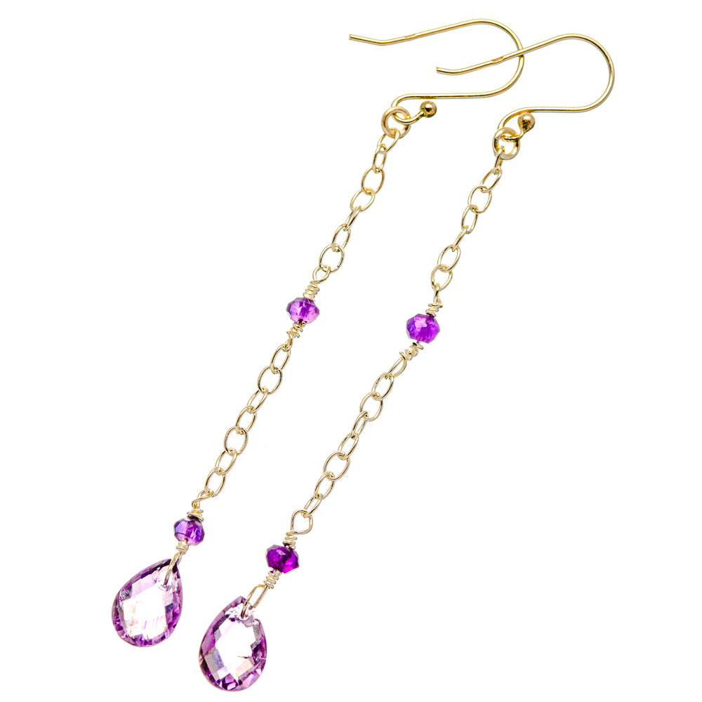 Amethyst drop earrings with purple faceted teardrop stones on chain dangles