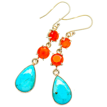 Larimar and carnelian sterling silver dangle earrings, blue teardrops with orange beads