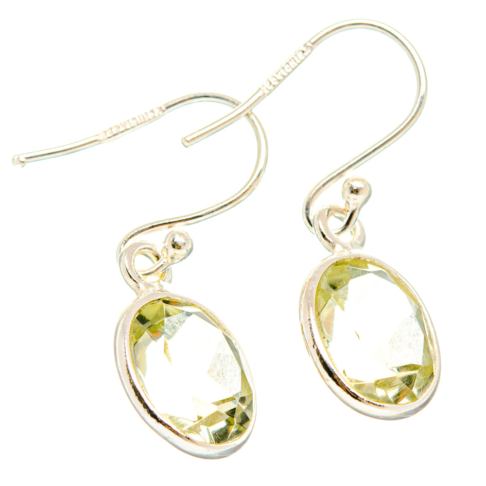Oval faceted green amethyst drop earrings in 925 sterling silver with fishhook backs