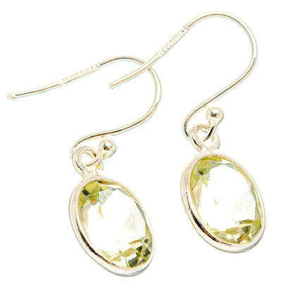 Oval faceted green amethyst drop earrings in 925 sterling silver with fishhook backs
