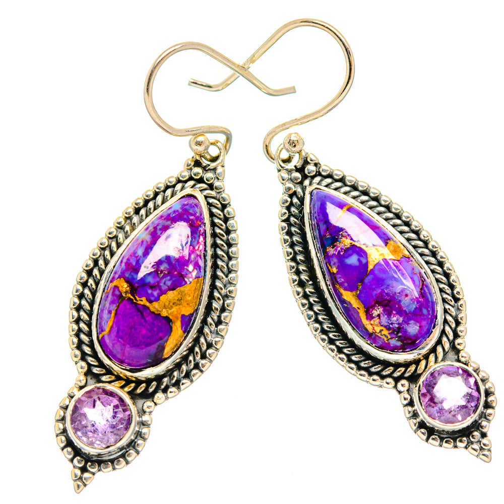 Purple Copper Composite Turquoise Earrings handcrafted by Ana Silver Co - EARR427217 - Photo 2