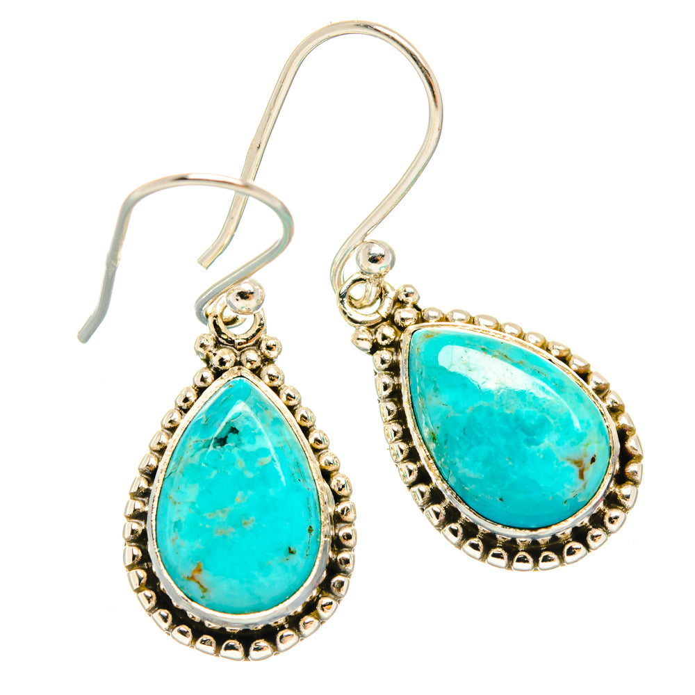 Sterling silver teardrop earrings with turquoise stone, beaded edge, fishhook